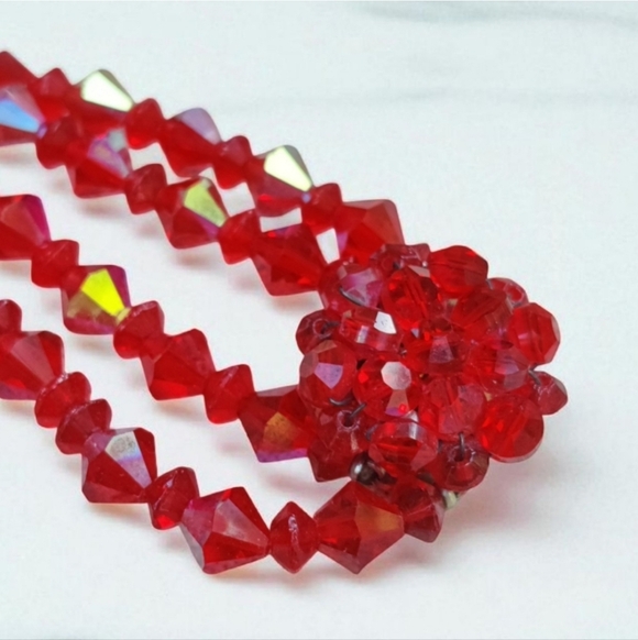 Vintage 1950ds Red AB Iridescent Crystal Neclace 24" - Picture 3 of 11
